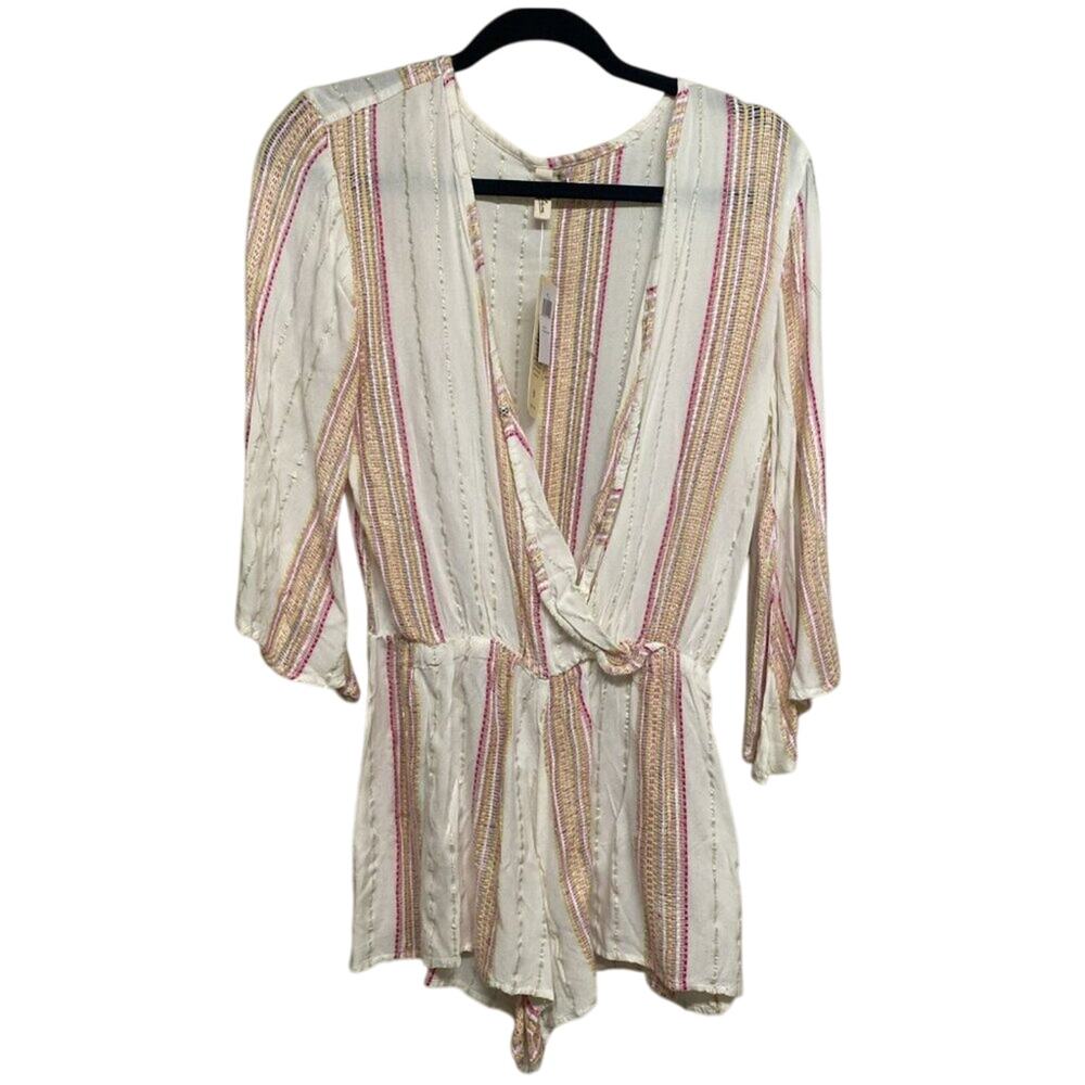 ELAN Textured Metallic Stripe Cover-Up Romper - Picture 2 of 9